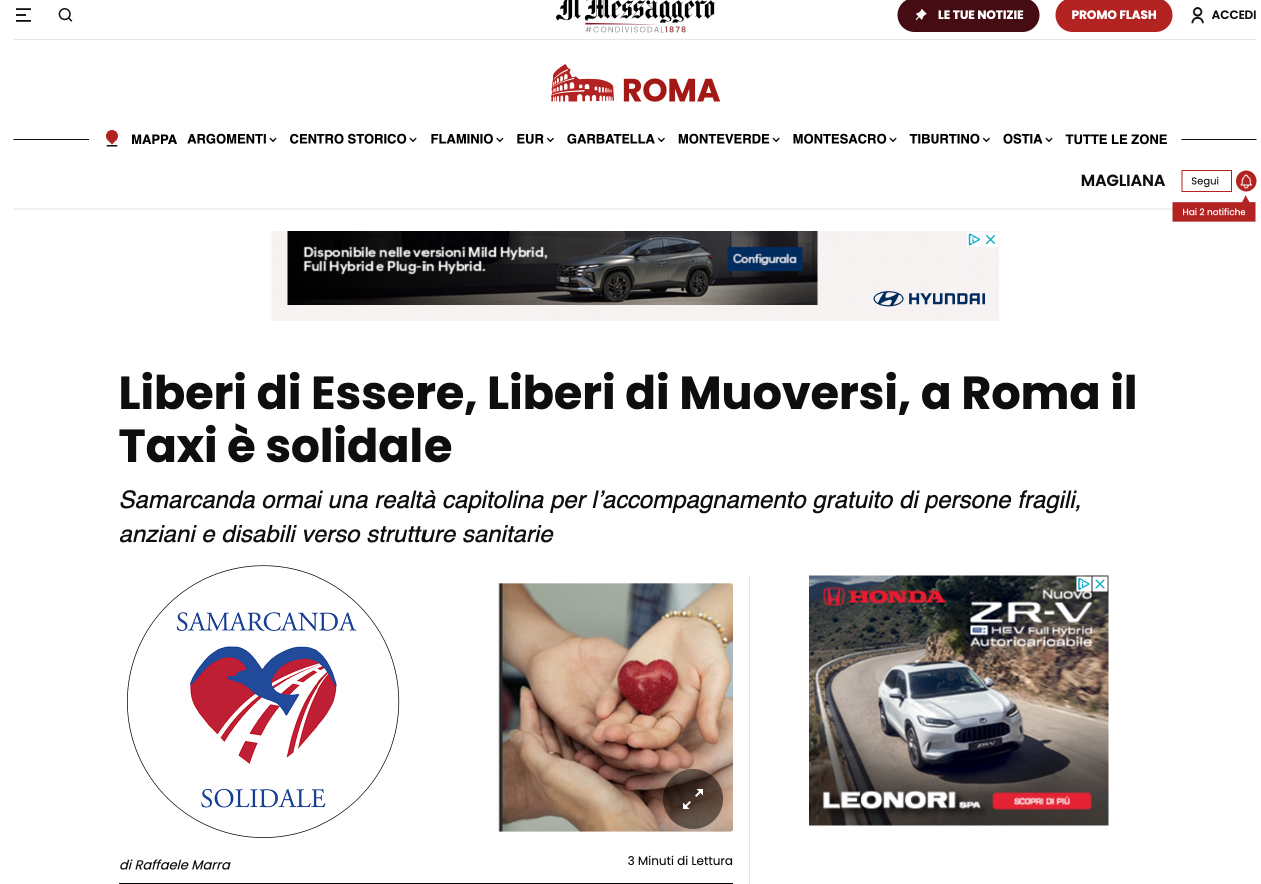 Samarcanda Solidale su Messaggero Roma